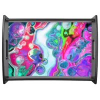 Colorful Swirls and Bubbles Marble Fluid Art    Serving Tray