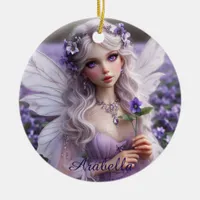 Beautiful February Fairy in Violets Ceramic Ornament