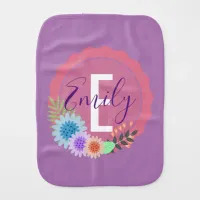 Cute Girly Pastel Flowers & Foliage Personalized Baby Burp Cloth