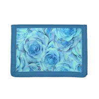 Opulent rose design in  turquoise                  trifold wallet