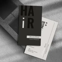 Black and White Monochrome minimalistic Hairdresser Business Cards