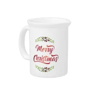 Merry Christmas Laurels Red ID293 Drink Pitcher