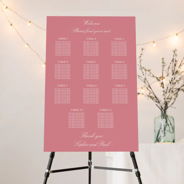 Blush Pink 11 Table Wedding Seating Chart Foam Board