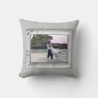 Silver with Flowers Frame Gray Dots Custom Photo Throw Pillow