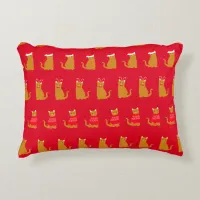 Christmas Cute Cats in Santa Hats Pattern Red Accent Pillow