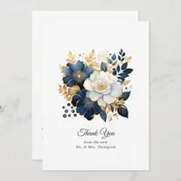 Navy, White and Gold Floral Wedding Thank You Card