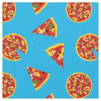 Pizza Pattern on Blue Fabric