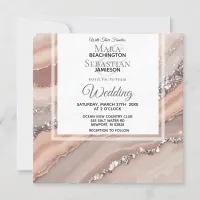 *~* Salmon QR Peach SILVER AGATE RSVP AR66 Wedding Invitation