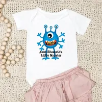 Cute Blue Cartoon Monster Funny Fun for Kids Baby Bodysuit