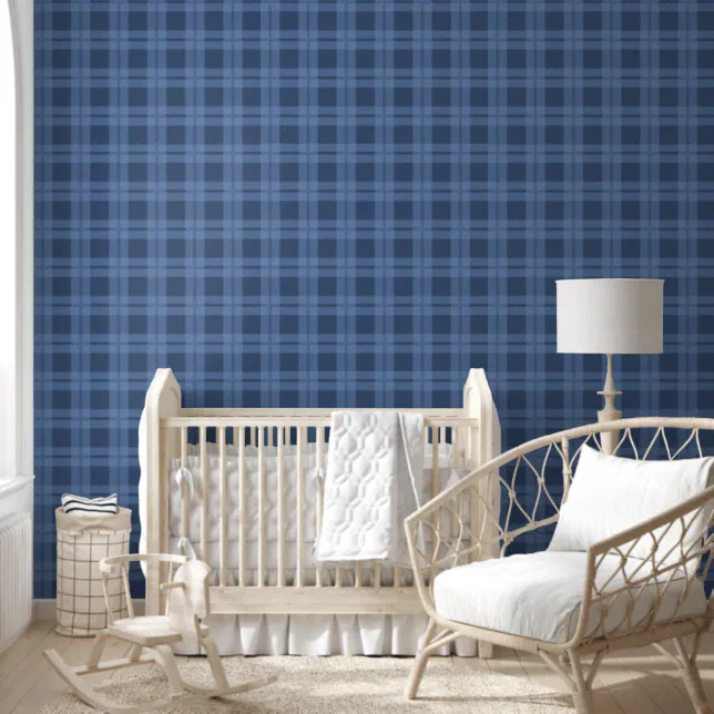 Pattern Navy Blue Plaid Checks Room Office  Wallpaper