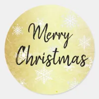 Gold Snowflakes Merry Christmas Classic Round Sticker