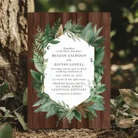 Greenery and Wood Rustic Wreath Wedding  Invitation