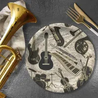 Sheet Music and Instruments Black/Gold ID481  Paper Plates