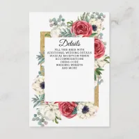 Rustic Elegant Red and Gold Floral White Wedding Enclosure Card