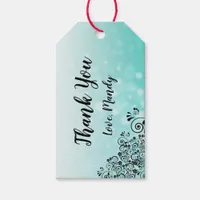 Personalized Teal Bokeh Thank you Gift Tags