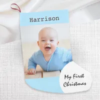 My First Christmas Baby Photo Custom Name Blue Small Christmas Stocking