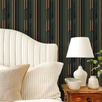 Art Deco Forest Green and Gold Geometric Wallpaper