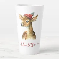 Cute Watercolor Personalized Christmas Deer Latte Mug