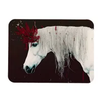 White Horse Red Flowers Magnet