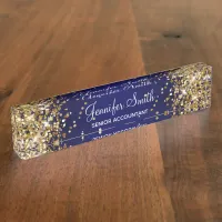 Gold Glitter Navy Blue Gradient Desk Name Plate