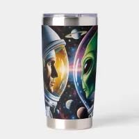 Alien and Astronaut in Space  Insulated Tumbler