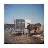 Waiting Amish Horse and Buggy Ceramic Tile