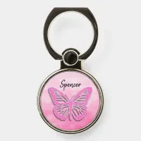 Pink Butterfly Personalized  Phone Ring Stand