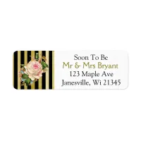 Black and Gold Striped Rose Return Address Label