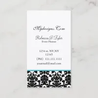 black and aqua damask Chic Business Cards