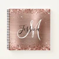 Glittery Rose Gold Foil Monogram Square Notebook