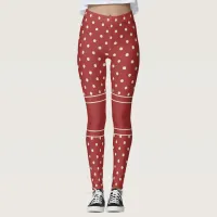 Classic Christmas Rustic Red Ivory Dot Stripe Leggings