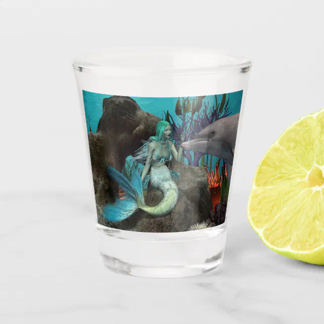 Mermaid and Dolphin Under the Sea Shot Glass