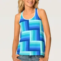 Summer Fresh Blue Striped Zig Zag Pattern Tank Top