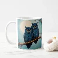 Cute blue Pair of Owls sitting on a branch Coffee Mug