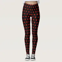 Red Heart Girly Fun Balloon Pattern Black Trendy Leggings