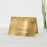 Sparkly Gold Family Photo Season's Greetings Holiday Card