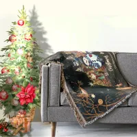 Cute Christmas Magic Black Green  Throw Blanket