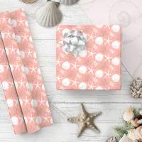 Coral Rose Gold Starfish Coastal Christmas Wrapping Paper