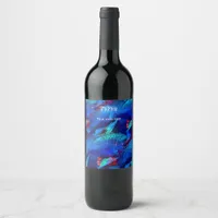 Aquarium Fish Playful Pattern in Aqua Vivid Blue Wine Label