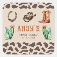 Western Cowboy First Rodeo Boys Birthday Square Sticker