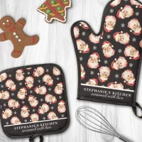 Vintage Watercolor Santa Black Christmas Custom Oven Mitt & Pot Holder Set