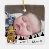 Our Little Sheriff Teddy Bear Baby Photo Christmas Ceramic Ornament