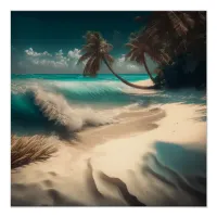 Tropical Beach Palm Trees Turquoise Water Poster