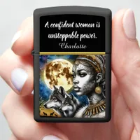 A mystical woman with wolves under the full moon zippo lighter