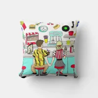 1950's Couple Holding Hands at  Diner   Throw Pillow