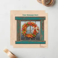 Southwest Chile Wreath on Rustic Blue Wood Window Note Card