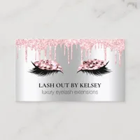 Makeup Artist Lashes Platinum Pink Glitter + Drips Business Card