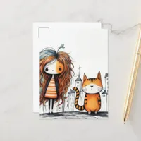 A Girl and her cat Postcard