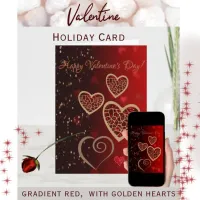 Gradient Red with golden hearts Valentine Holiday Card