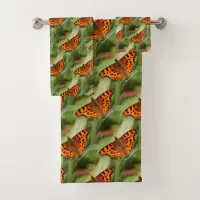Beautiful Orange Satyr Comma Butterflies Bath Towel Set
